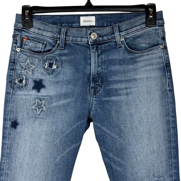 Hudson SZ 30 Nico Ankle Skinny Jeans Mid-Rise Stars Stretch Zip-Fly Pockets Blue - Picture 2 of 10
